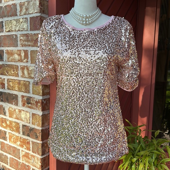 Tops - NWT Sequined Gold & Pink Lind Top